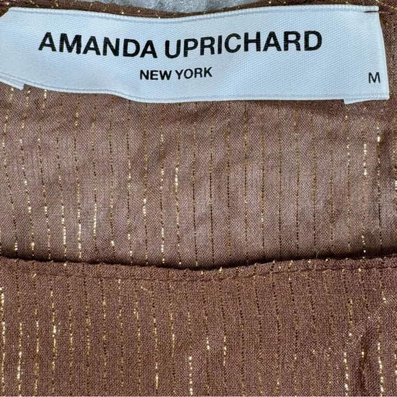 Amanda Uprichard Silk Blouse. Harvest Brown Metallic Gold. Semi Sheer. - Picture 5 of 11